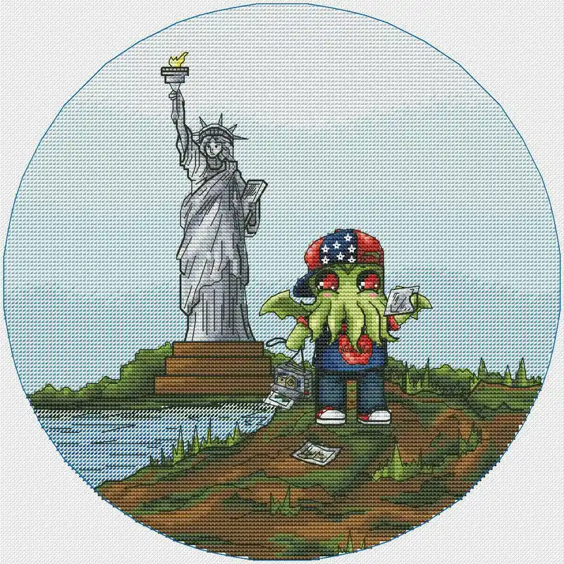 No Minimum Order Cthulhu in America - PDF Cross Stitch Pattern