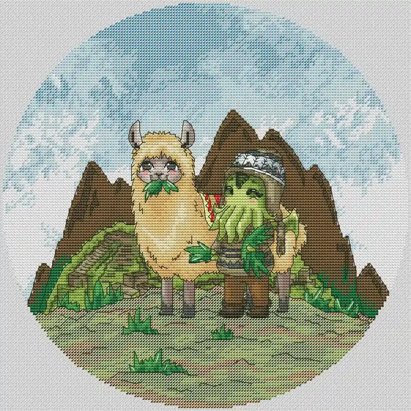 Instant Buy Cthulhu and Lama - PDF Cross Stitch Pattern