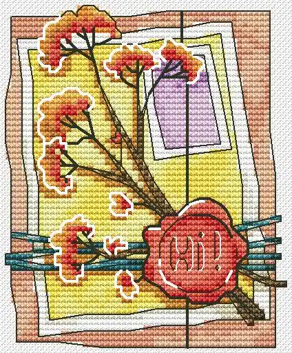 One Day Deal Postcard with Flowers - PDF Cross Stitch Pattern