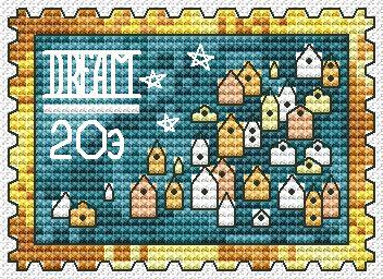 Deal Stamp with Houses - PDF Cross Stitch Pattern