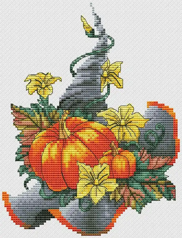 Reduced Price Witch Hat with Pumpkins - PDF Cross Stitch Pattern