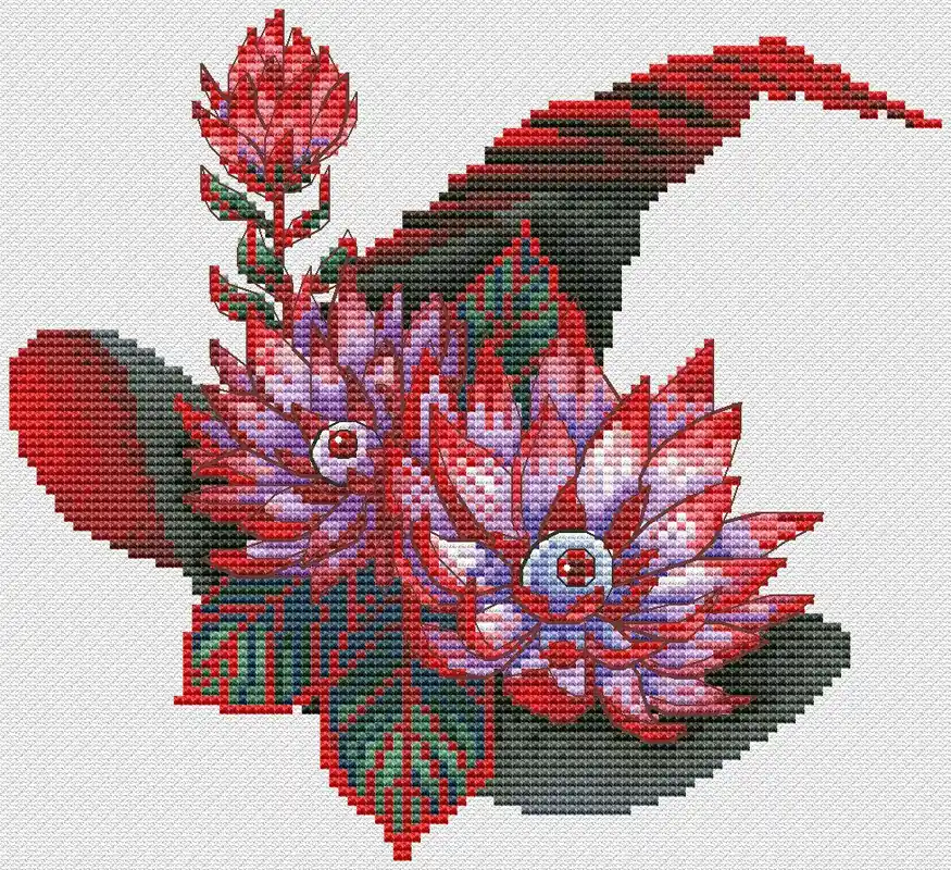 Sale Witch Hat with Flowers - PDF Cross Stitch Pattern