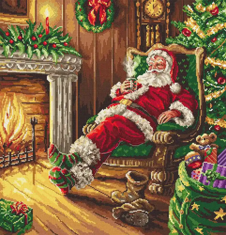 Fresh Stock Santa's rest by the chimney L8052 Counted Cross Stitch Kit