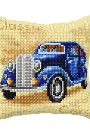 Cushion cross stitch kit "Blue Car" Modern