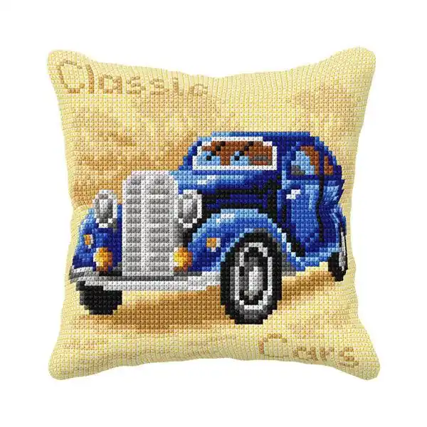Cushion cross stitch kit "Blue Car" Modern
