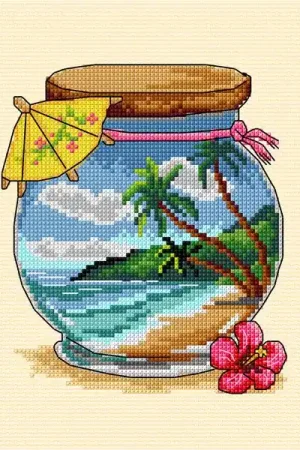 Exclusive Complete counted cross stitch kit "Vacation memories - Tropicla Sea"