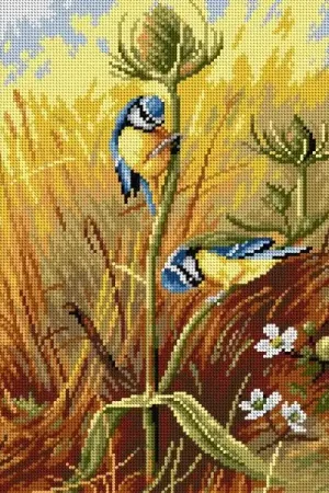 Gobelin canvas for halfstitch without yarn after Archibal Thornburn - Bluetits on a Teasel Warranty Included