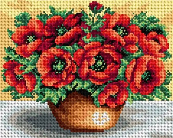 Gobelin canvas for halfstitch without yarn Bouquet of Poppies Hot Deal
