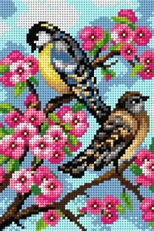 Gobelin canvas for halfstitch without yarn Tits on Cherry Blossom Sale