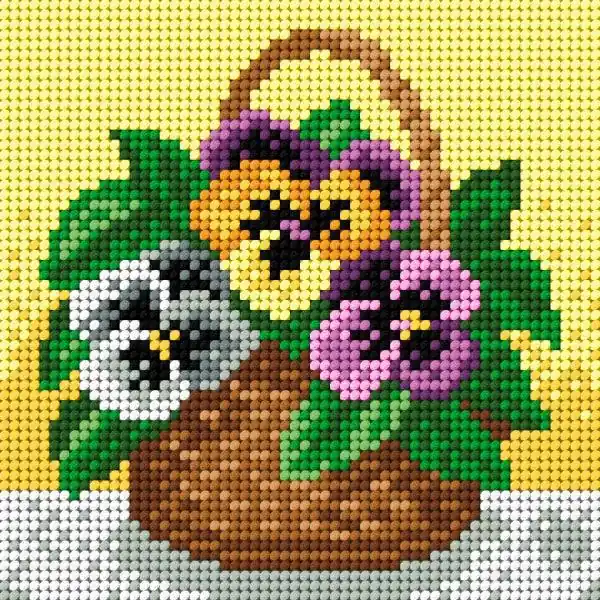Gobelin canvas for halfstitch without yarn Small Basket of Pansies Popular
