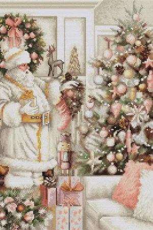 White Santa With Christmas Tree BU5019L Counted Cross-Stitch Kit Mega Sale