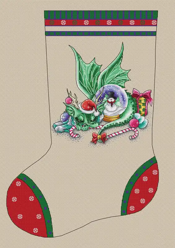 Top Rated Dragon on a Christmas sock - PDF Cross Stitch Pattern