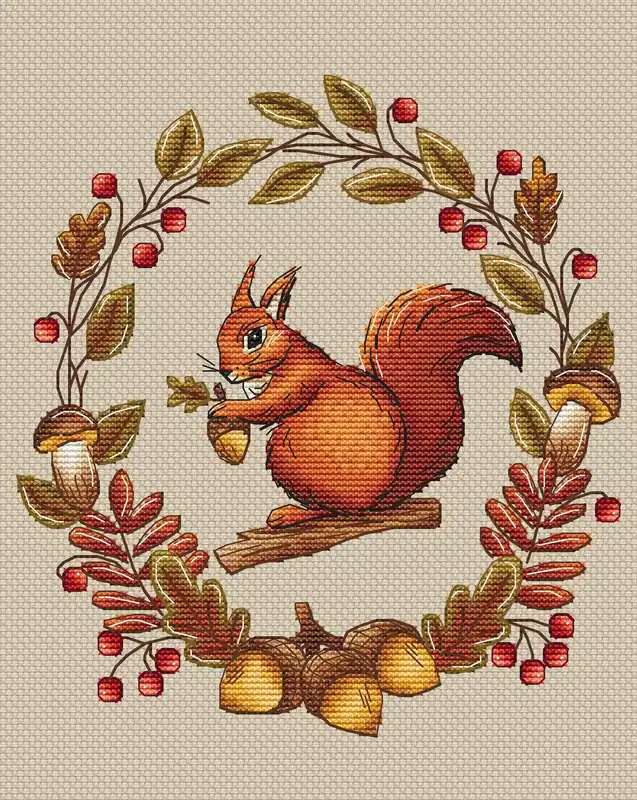 Editor’s Pick Squirrel in the autumn wreath - PDF Cross Stitch Pattern