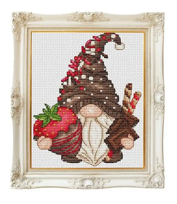Certified Chocolate Strawberry Gnome - PDF Cross Stitch Pattern