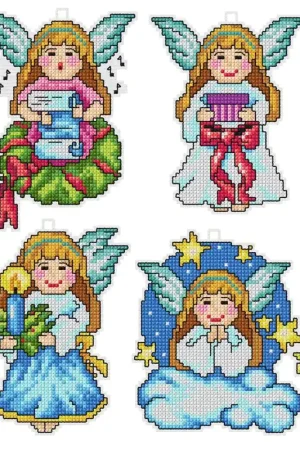 Special Discount Counted cross stitch kit with plastic canvas "Angels" set of 4 designs 7655