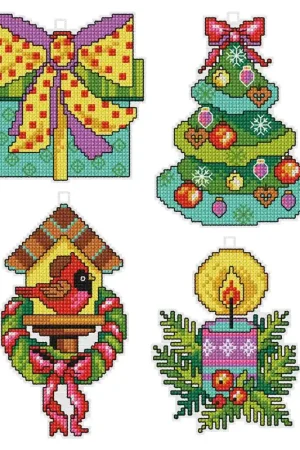 Free Returns Counted cross stitch kit with plastic canvas "Christmas time" set of 4 designs 7654