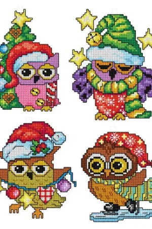 Counted cross stitch kit with plastic canvas "Owl" set of 4 designs 7651 Fast Shipping