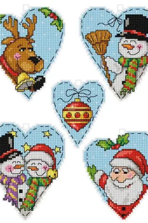 Counted cross stitch kit with plastic canvas "Hearts" set of 5 designs 7629 Modern
