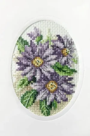 Certified complete cross stitch kit - greetings card "Violet flowers" 6163