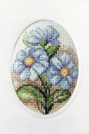 Big Sale complete cross stitch kit - greetings card "Blue flowers" 6162