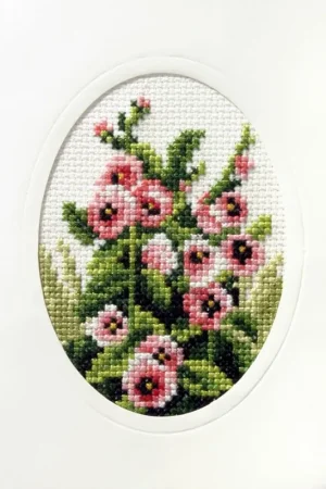 Trusted Brand complete cross stitch kit - greetings card "Hollyhock" 6097