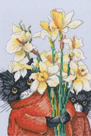 There were cats. Cats and flowers are needed for beauty! M917 Counted Cross Stitch Kit Price Drop