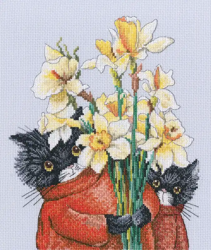 There were cats. Cats and flowers are needed for beauty! M917 Counted Cross Stitch Kit Price Drop