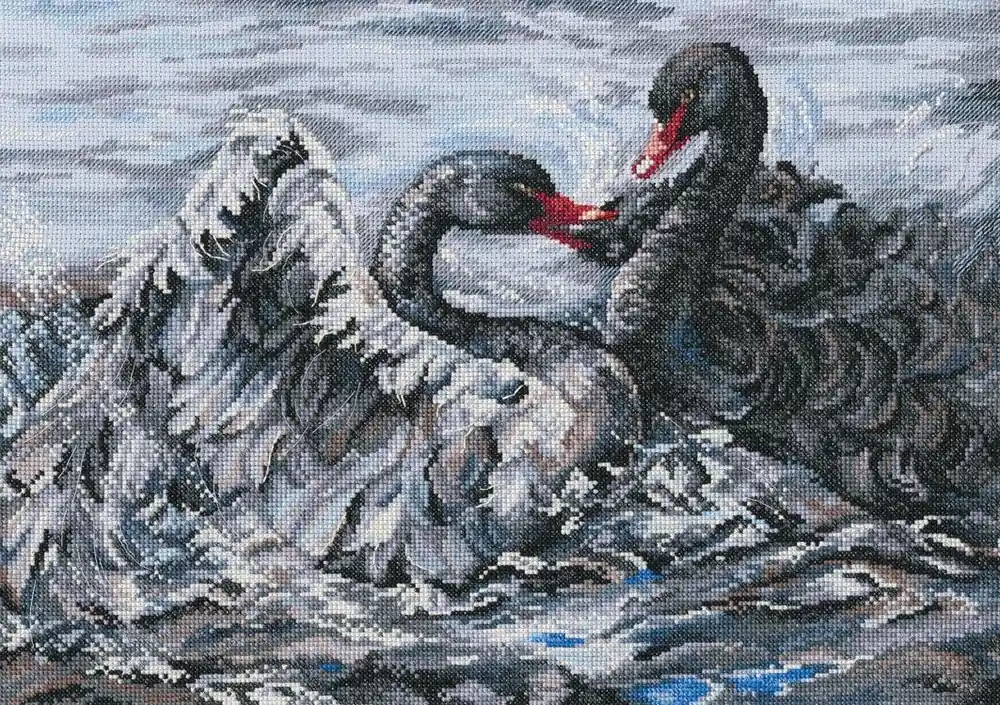 Holiday Sale Two black swans M557 Counted Cross Stitch Kit