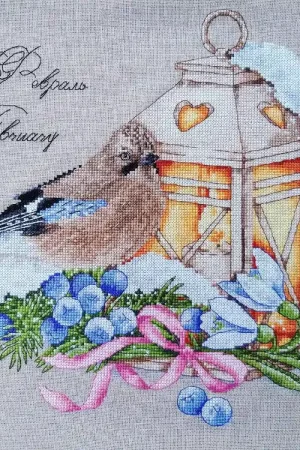 Bird with a Lamp. Februaryy. Calendar Series - PDF Cross Stitch Pattern Authentic