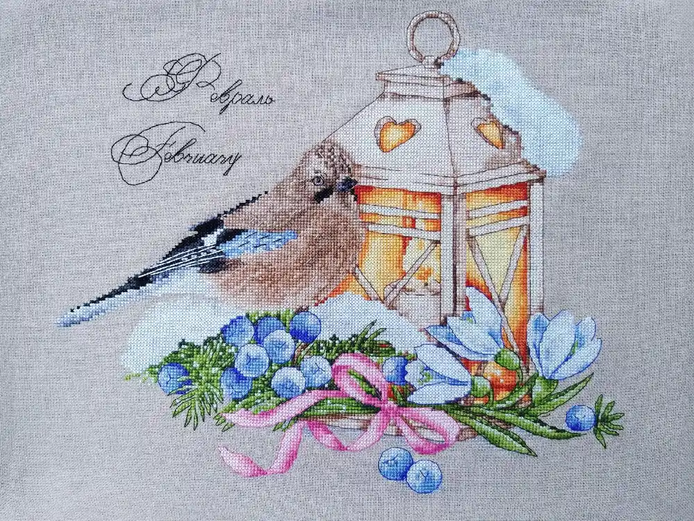 Bird with a Lamp. Februaryy. Calendar Series - PDF Cross Stitch Pattern Authentic