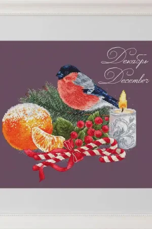 Christmas Bullfinch. December. Calendar Series - PDF Cross Stitch Pattern Super Sale