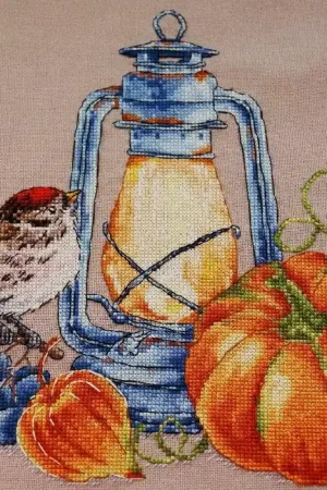 Bird with a Pumpkin. November. Calendar Series - PDF Cross Stitch Pattern Free Returns