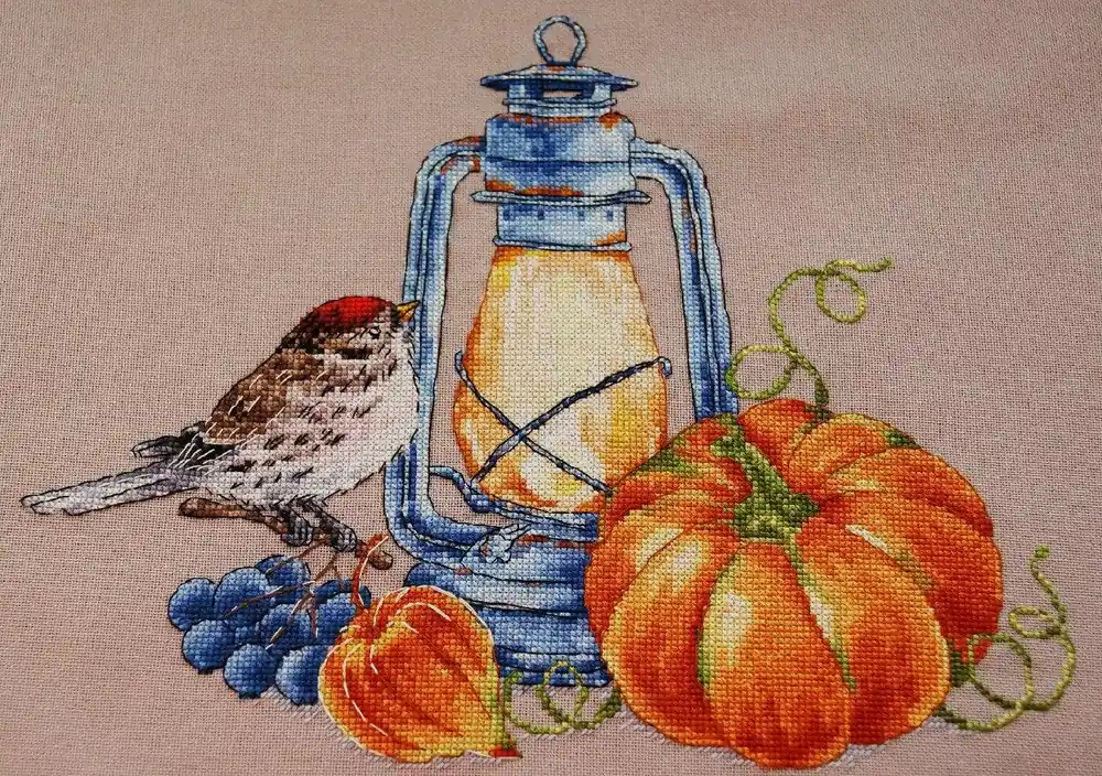 Bird with a Pumpkin. November. Calendar Series - PDF Cross Stitch Pattern Free Returns