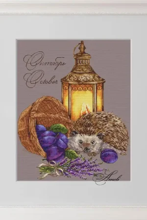 Hedgehog with a Lamp. October. Calendar Series - PDF Cross Stitch Pattern Order Now