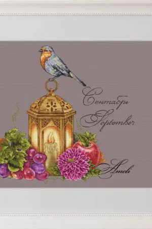 Don’t Miss Out Bird with a Lamp. September. Calendar Series - PDF Cross Stitch Pattern