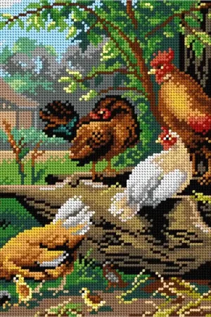 Gobelin canvas for halfstitch without yarn after Carl Jutz - Farm Rooster Chickens 3282J High Quality