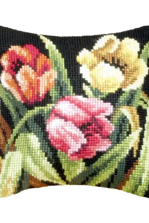 Cushion cross stitch kit "Tumbling tulips" 9077 Grab Now
