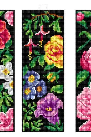 Counted cross stitch kit with plastic canvas "Bookmarks Flowers" set of 3 designs 7895 Editor’s Pick