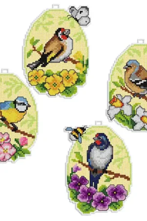 Markdown Counted cross stitch kit with plastic canvas "Easter eggs Birds" set of 4 designs 7686