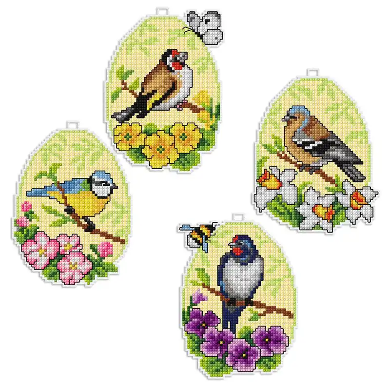Markdown Counted cross stitch kit with plastic canvas "Easter eggs Birds" set of 4 designs 7686