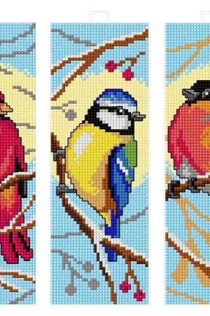 Counted cross stitch kit with plastic canvas "Bookmarks Birds" set of 3 designs 7680 Luxury