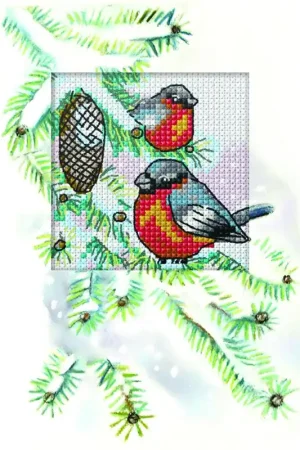 Cheap Complete counted cross stitch kit - greetings card "Bullfinches" 6267
