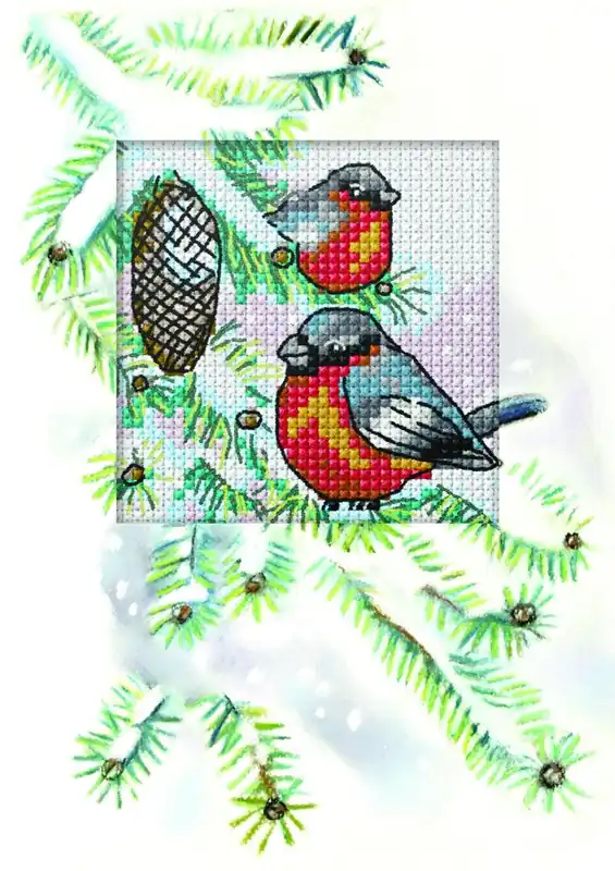 Cheap Complete counted cross stitch kit - greetings card "Bullfinches" 6267