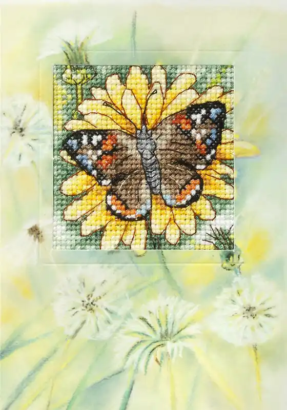 Free Delivery Complete counted cross stitch kit - greetings card "Flower and butterfly" 6226