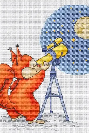 Final Sale Squirrel with a Telescope - PDF Cross Stitch Pattern