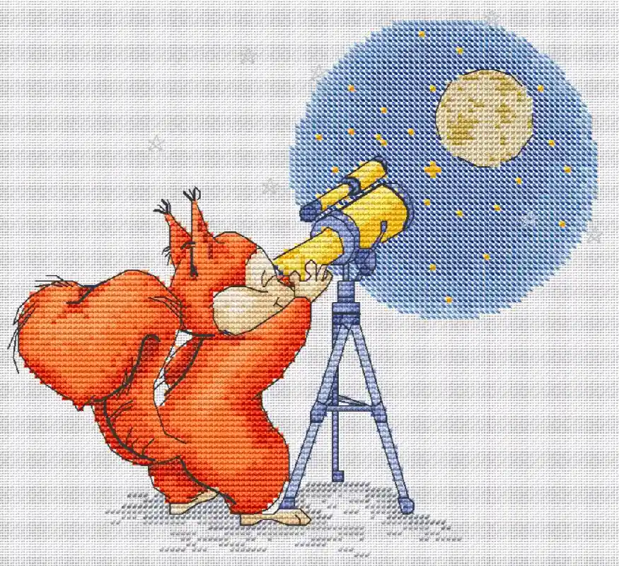 Final Sale Squirrel with a Telescope - PDF Cross Stitch Pattern