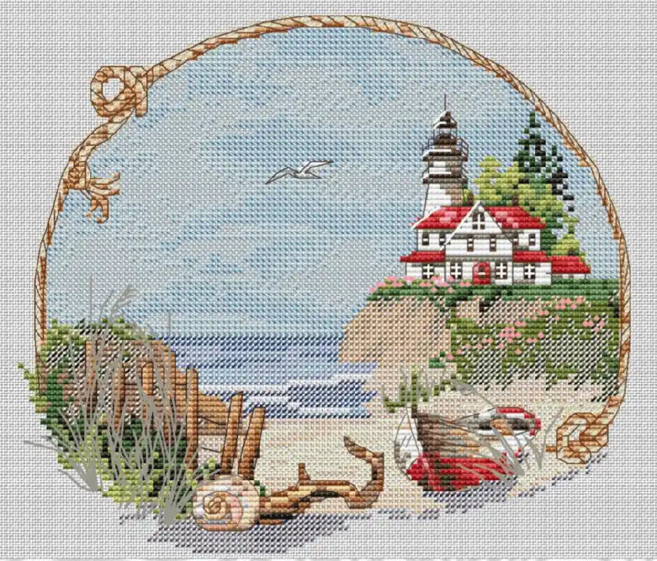 Certified Lighthouse on the Rocky Shore - PDF Cross Stitch Pattern