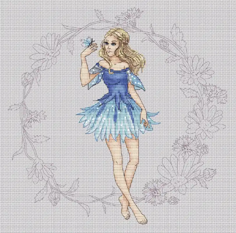 Save Now Girl with Cornflowers. Fairy - PDF Cross Stitch Pattern