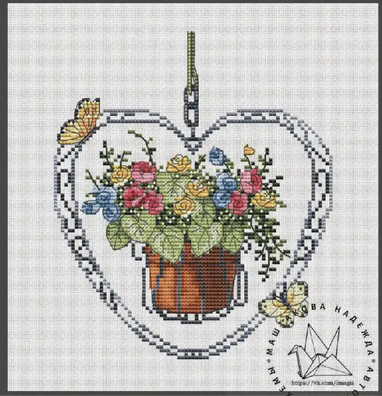 Exclusive Bouquet in the Heart. Flowers - PDF Cross Stitch Pattern