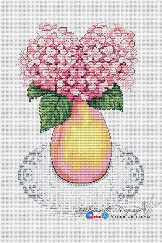 Pink Hydrangea - PDF Cross Stitch Pattern Top Rated